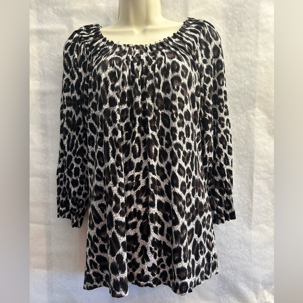 Lynn Ritchie animal print 3/4 sleeve pullover blouse top Sz-S.‎   T18